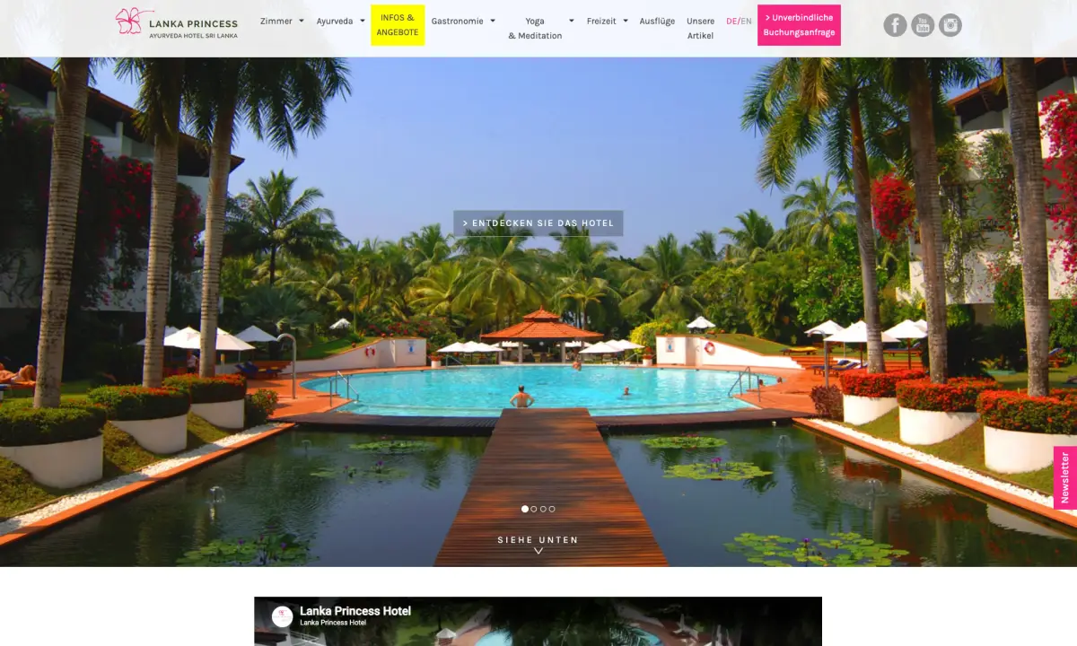 Lanka Princess Ayurveda hotel website homepage preview