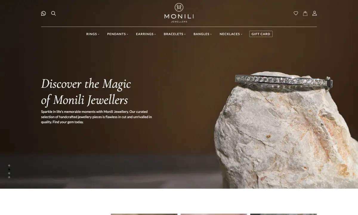 Monili Jewellers luxury e-commerce homepage preview